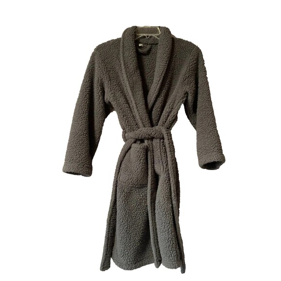 Pottery Barn Robe‎ Unisex Small Charcoal Gray Cozy Knit Long Sleeve Tie Waist - Picture 2 of 15